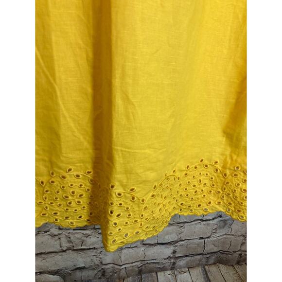 Land's End Tunic Dress Womens Medium Bright Yellow Linen Eyelet Hem Sundress - Picture 7 of 14
